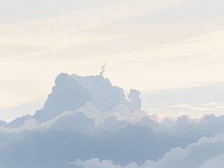 The same cloud in a soft blue-grey wash against a sky of cream and pale lilac, quiet and even.